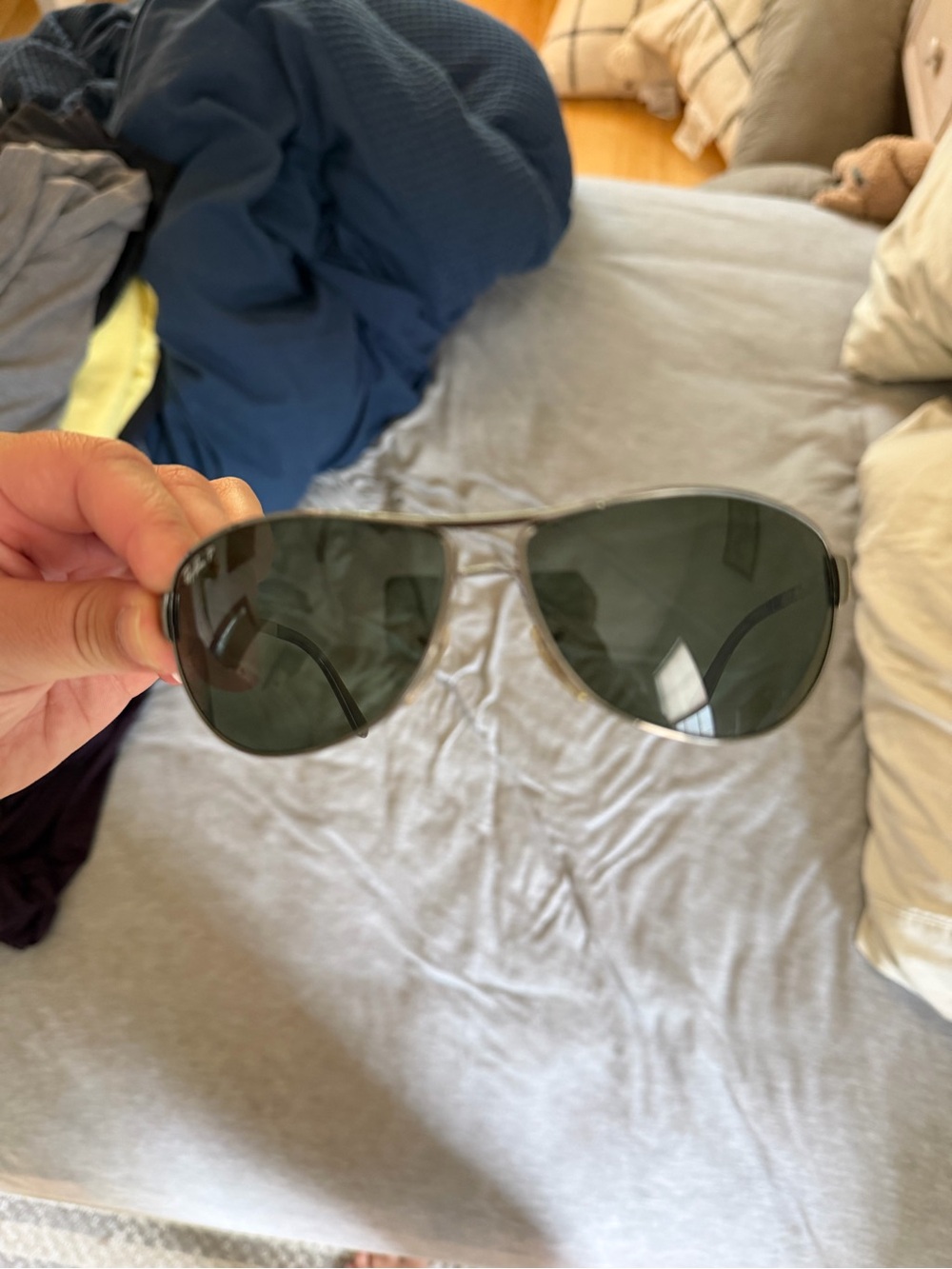 Ray-Ban Silver Frame Sunglasses with Dark Green Lenses